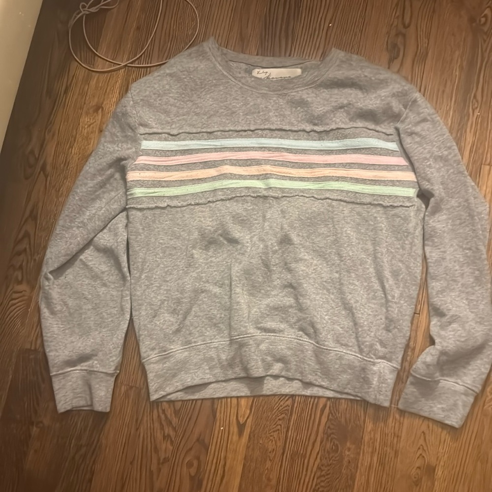 Adorable and soft Vintage Havana Gray Sweatshirt with Pastel Stripes